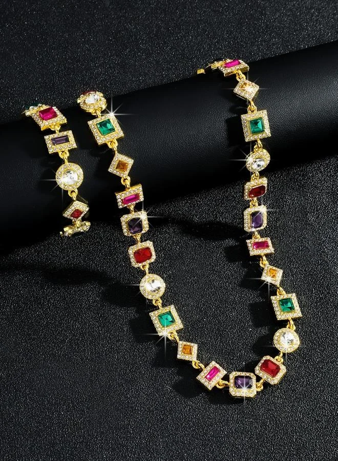 Take Two  2-Piece Colorful Rhinestone Detail Necklace With Bracelet Jewelry Set for Women | Best Price UAE